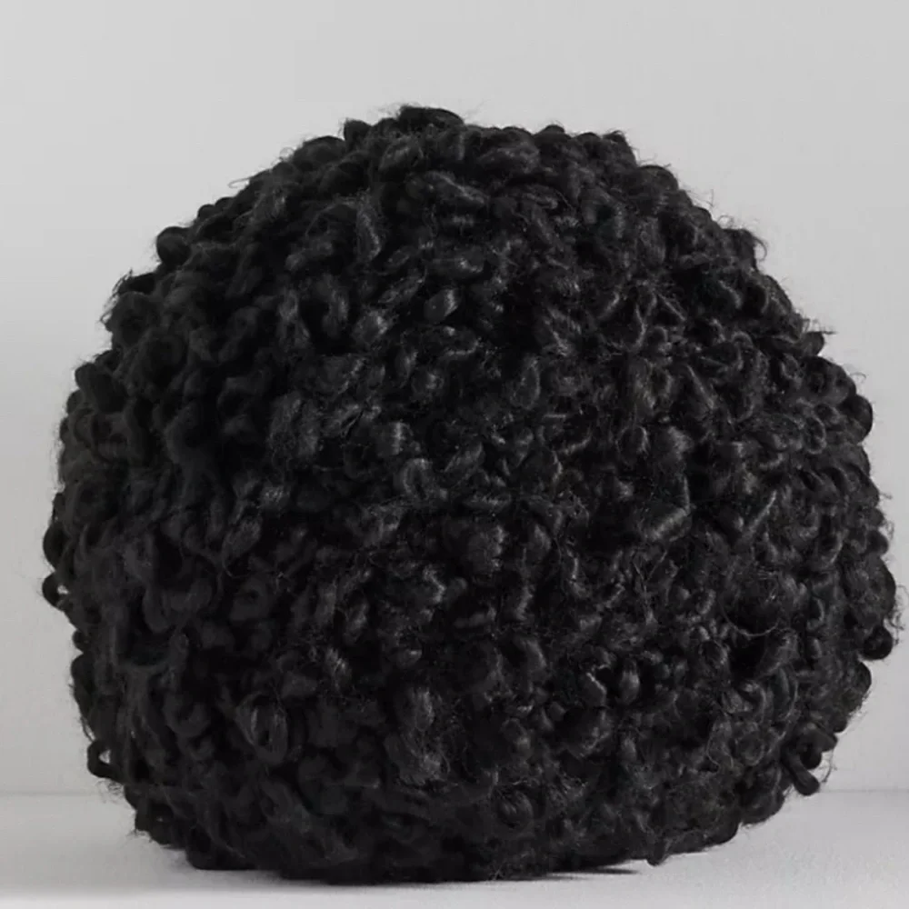 Anthropologie Lottie Pillow Sphere Large Round Black Chunky Knit Pillow 12”